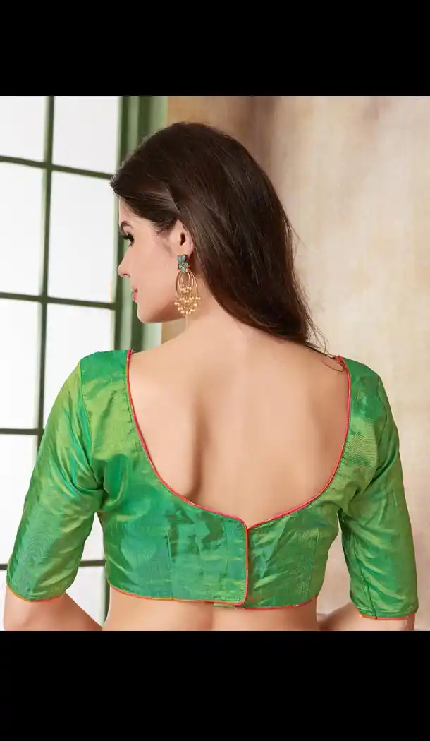 Green Color Two Ton Silk Party Wear Round Neck Readymade Blouse - 3543107
