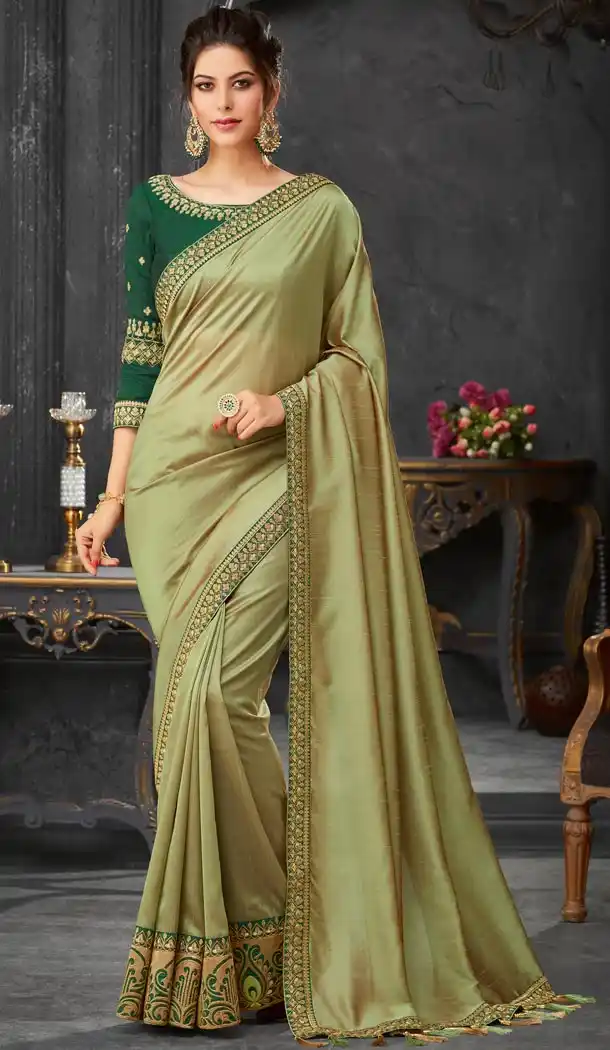 Elegant Green Color Silk Embroidery Traditional Party Sarees - 419051039