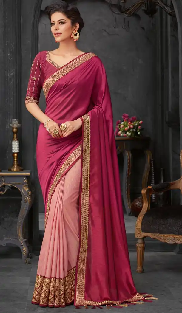 Pink Color Silk Embroidery Traditional Party Sarees - 419051041