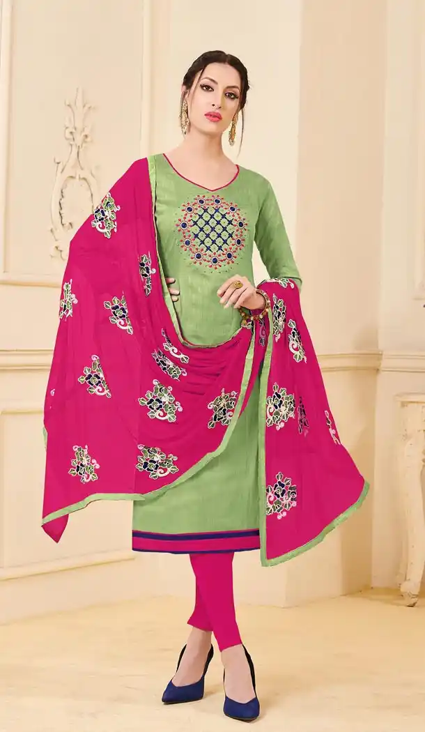 Green Color Bangalori Slub Casual Wear Salwar Kameez - 419851125
