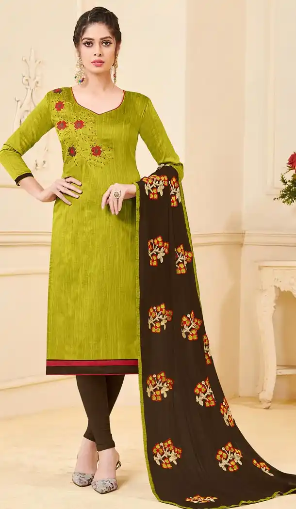 Gleaming Green Color Bangalori Slub Casual Wear Salwar Kameez - 419851126