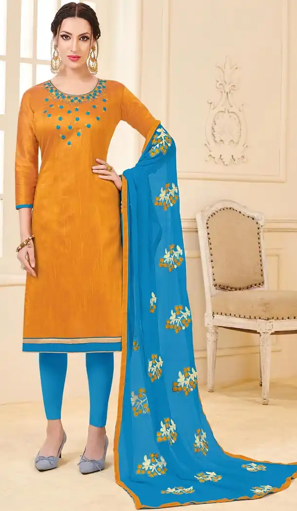 Fascinating Orange Color Bangalori Slub Casual Wear Salwar Kameez - 419851130