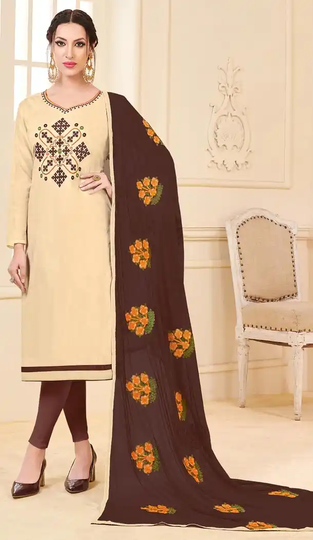 Contemporary Beige Color Bangalori Slub Casual Wear Salwar Kameez - 419851132