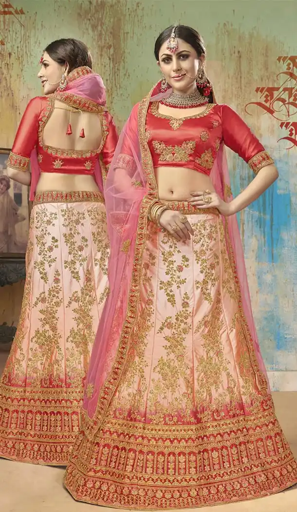 Off White Pink Satin Silk Traditional Designer Lehenga Choli - 422551441