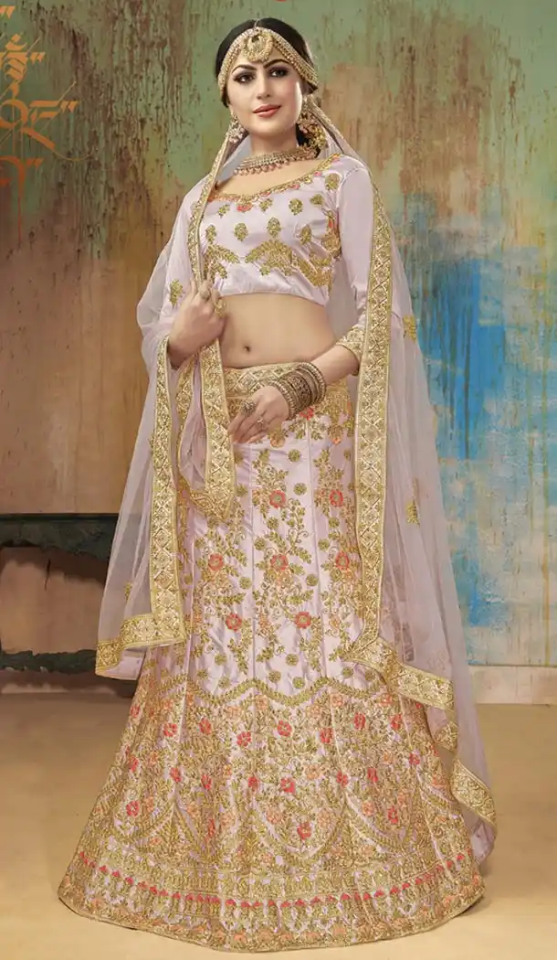 Pink Silver Satin Silk Traditional Designer Lehenga Choli - 422551445