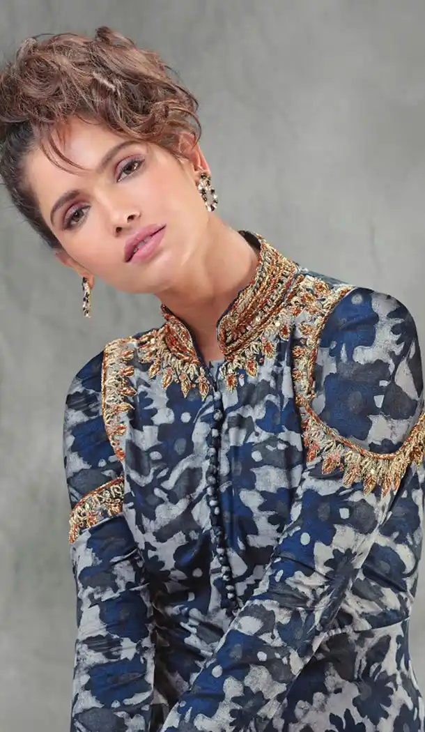 Melodic Blue Color Georgette Designer Wear Long Readymade Kurtis - 423051529
