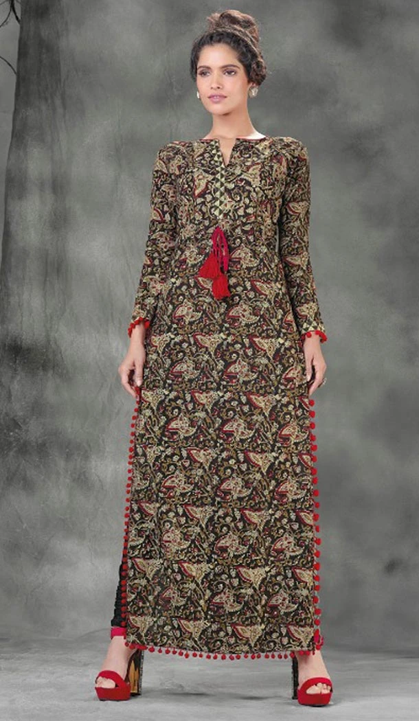 Black Color Georgette Designer Wear Long Readymade Kurtis - 423051532