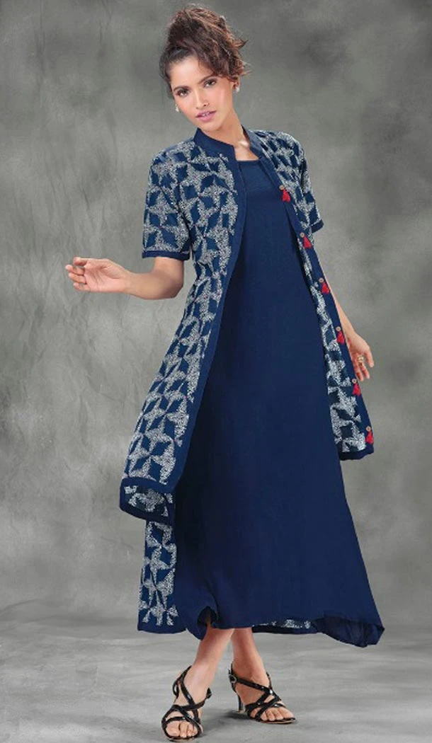 Mesmerizing Blue Color Georgette Designer Wear Long Readymade Kurtis - 423051533