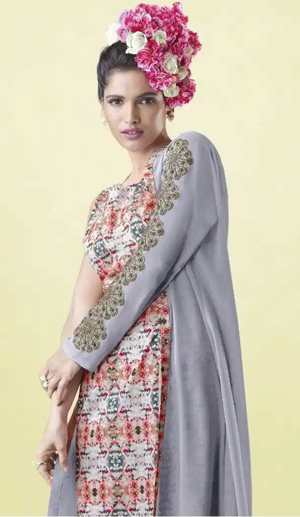 Grey and Multi Color Georgette Designer Wear Long Readymade Kurtis - 423051535