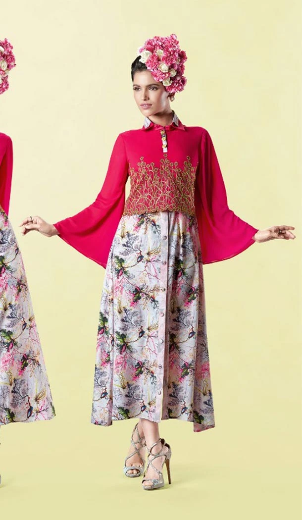 Gorgeous Red Color Georgette Designer Wear Long Readymade Kurtis - 423051539