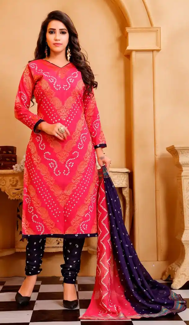 Pink Color Satin Cotton Casual Wear Bandhani Salwar Kameez - 423251564