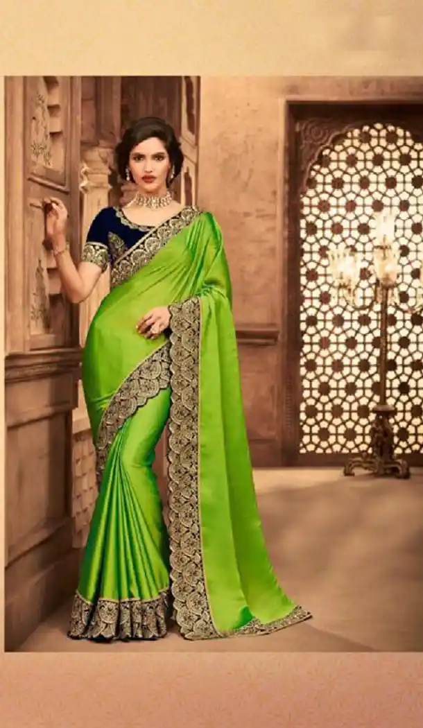 Majesty Green Color Silk Heavy Embroidery Traditional Saree - 421951344