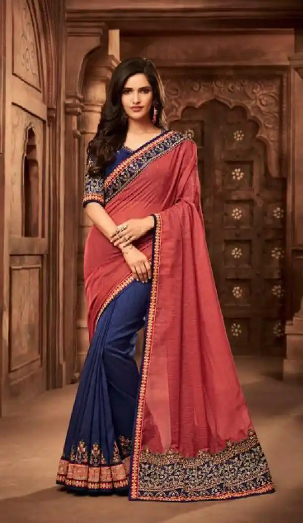 Aesthetic Peach Color Silk Heavy Embroidery Traditional Saree - 421951346
