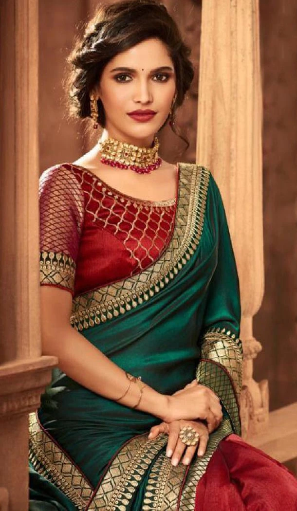 Two Tone Green Color Silk Heavy Embroidery Traditional Saree - 421951352