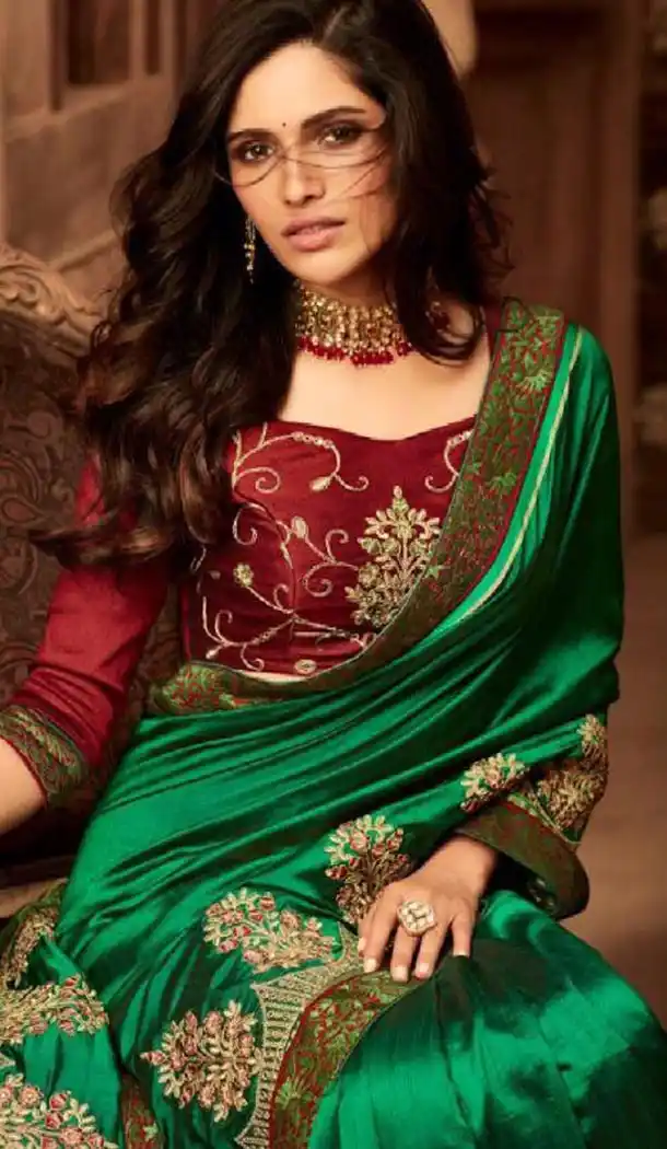 Two Tone Green Color Silk Heavy Embroidery Traditional Saree - 421951354