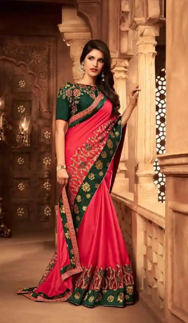 Red Color Silk Heavy Embroidery Traditional Saree - 421951355