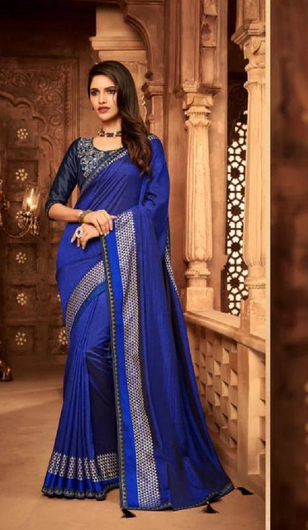 Royal Blue Color Silk Heavy Embroidery Traditional Saree - 421951358