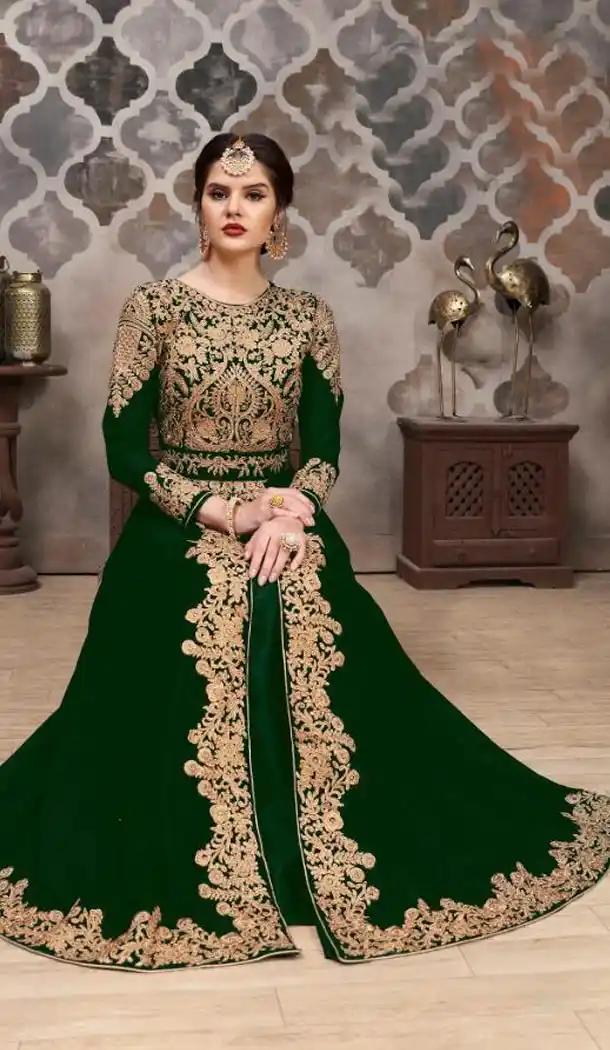 Classy Green Color Net Abaya Style Designer Long Salwar Kameez - 423751592