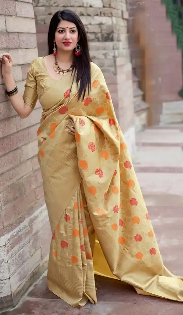 Beige Color Pure Jamdani Silk Designer Wear Saree Blouse - 423951601
