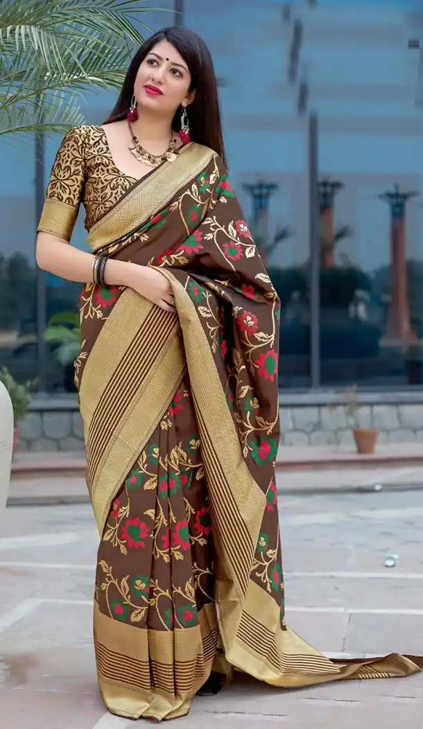 Brown Color Pure Jamdani Silk Designer Wear Saree Blouse - 423951603