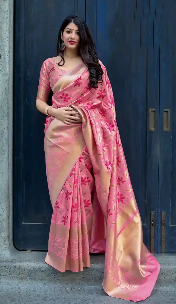 Pink Color Pure Jamdani Silk Designer Wear Saree Blouse - 423951606
