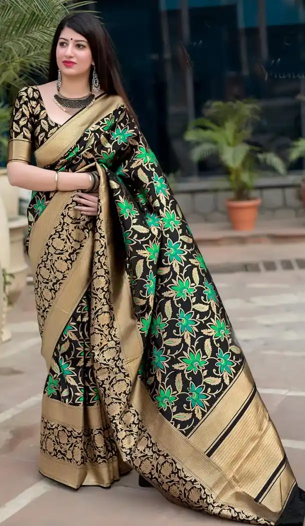 Black Color Pure Jamdani Silk Designer Wear Saree Blouse - 423951607