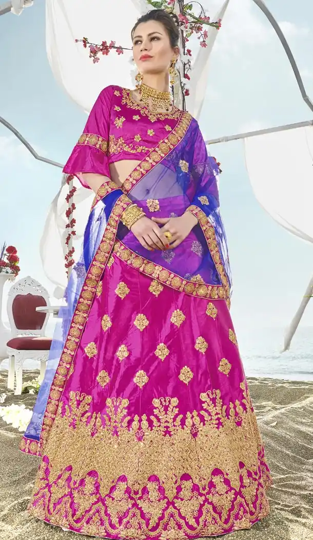 Elegant Pink Color Silk Embroidery Party Wear Lehenga Choli - 425851941