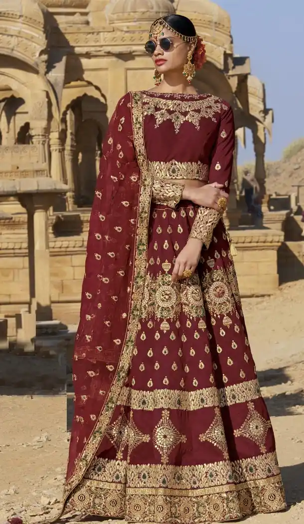Maroon Color Raw Silk Desiger Bridal Wear Lehenga Choli - 425051767