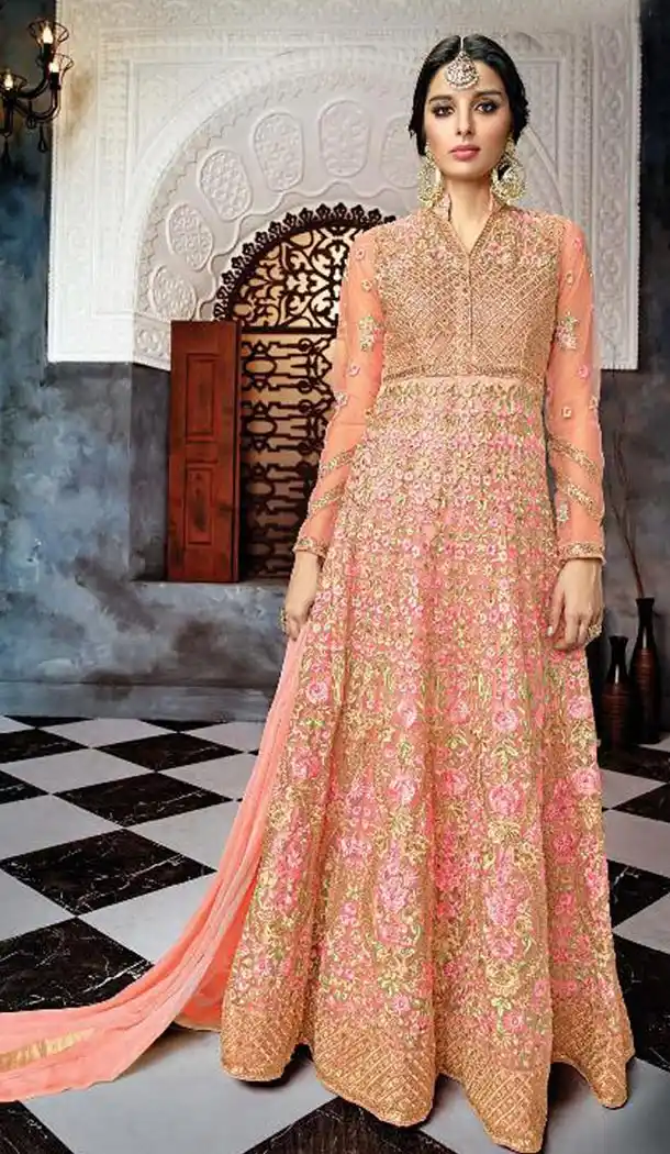 Rose Pink Color Butterfly Net Designer Pakistani Anarkali Salwar Kameez - 423351566