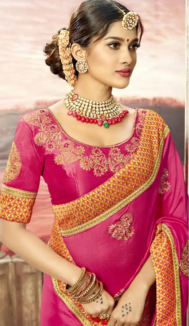 Ethnic Magenta Color Rangoli Silk Traditional Wear Sarees Blouse - 424751743