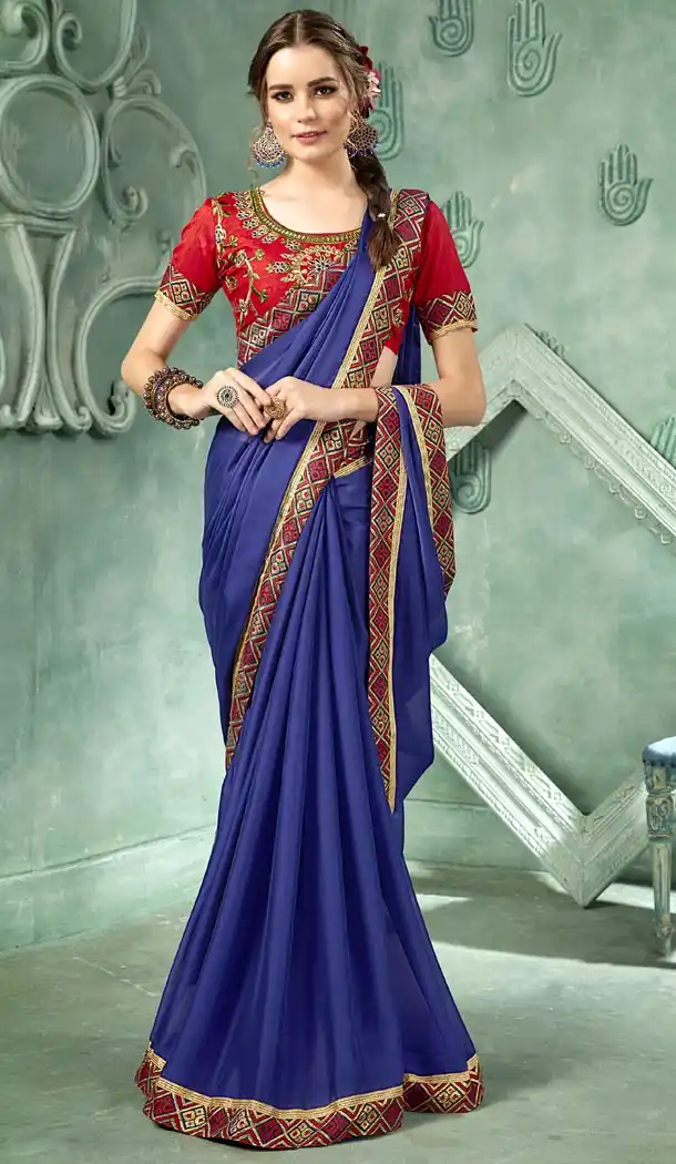 Blue Color 60 Grams Georgette Casual Wear Saree Blouse - 425851752