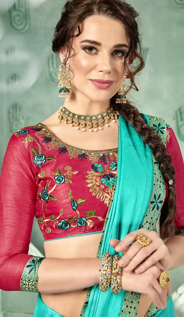 Sky Blue Color 60 Grams Georgette Casual Wear Saree Blouse - 425851753