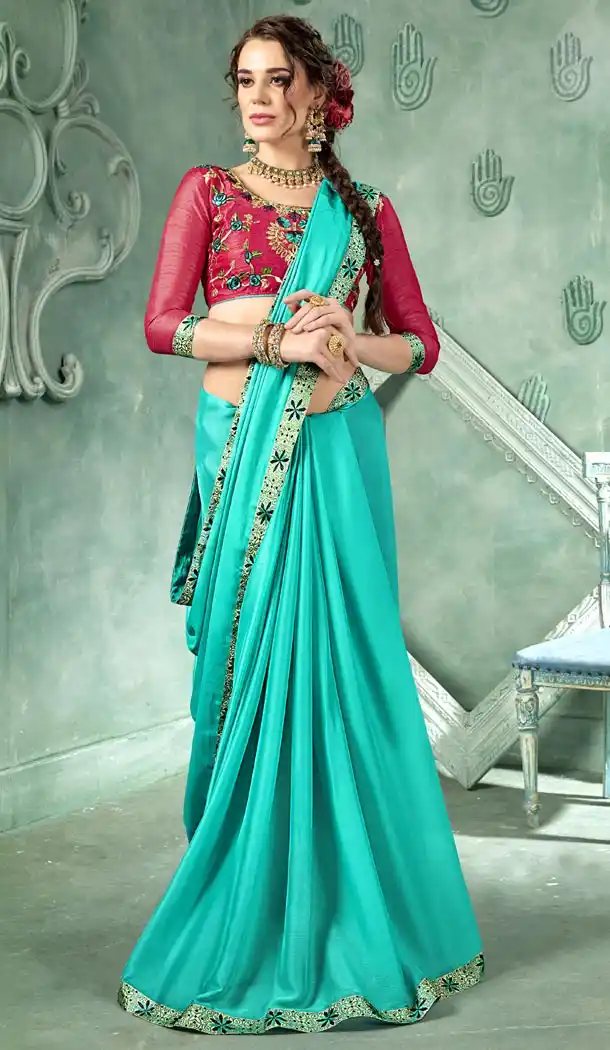Sky Blue Color 60 Grams Georgette Casual Wear Saree Blouse - 425851753