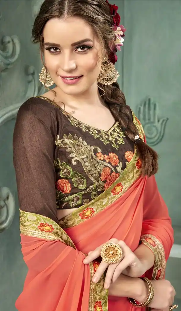 Red Color 60 Grams Georgette Casual Wear Saree Blouse - 425851757