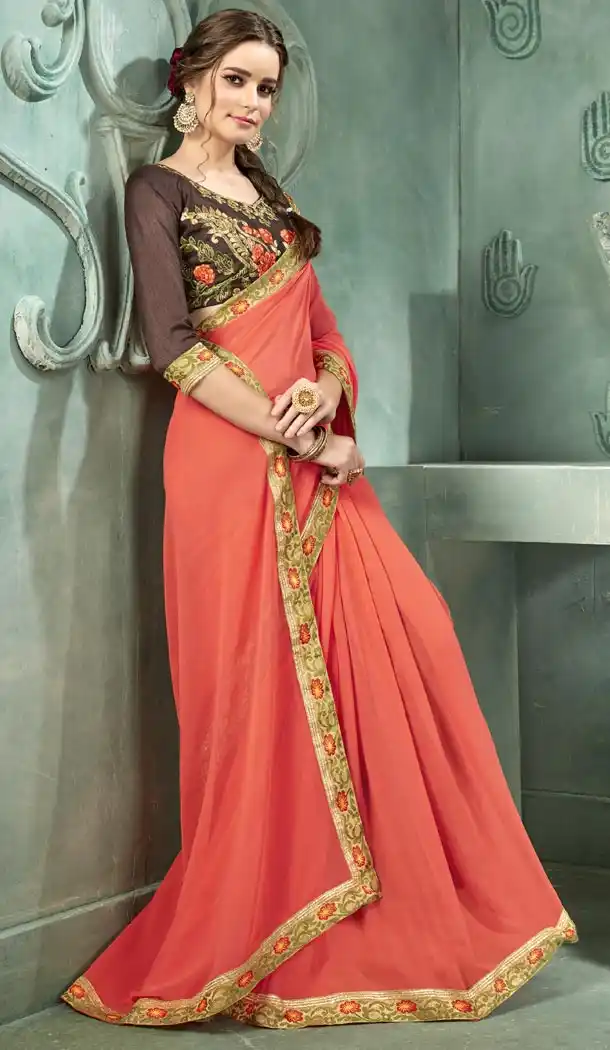 Red Color 60 Grams Georgette Casual Wear Saree Blouse - 425851757