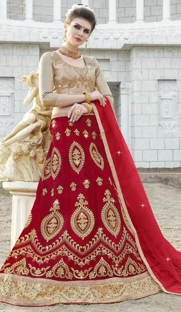 Chic Red Color Net Heavy Party Wear Lehenga Choli - 426051947
