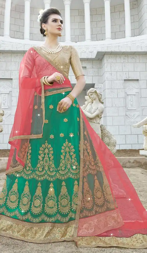 Majesty Green Color Net Heavy Party Wear Lehenga Choli - 426051951