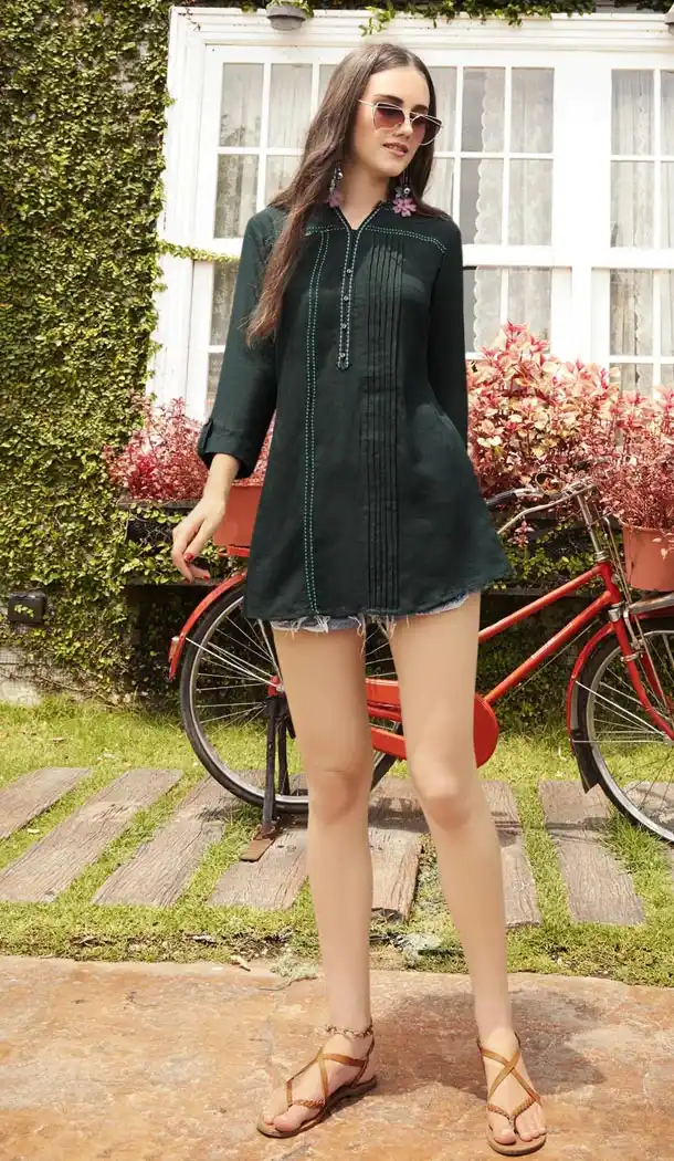 Charming Black Color Rayon Embroidery Casual Wear Short Kurti - 427052052