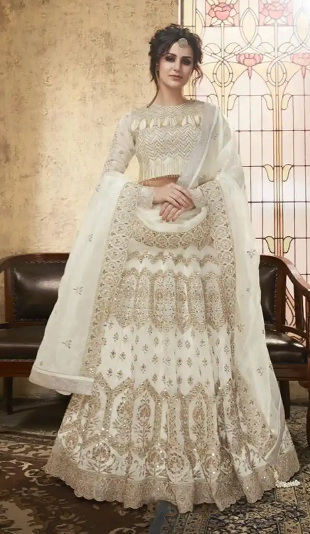 Off White Color Net Heavy Embroidery Designer Lehenga Choli - 431152698