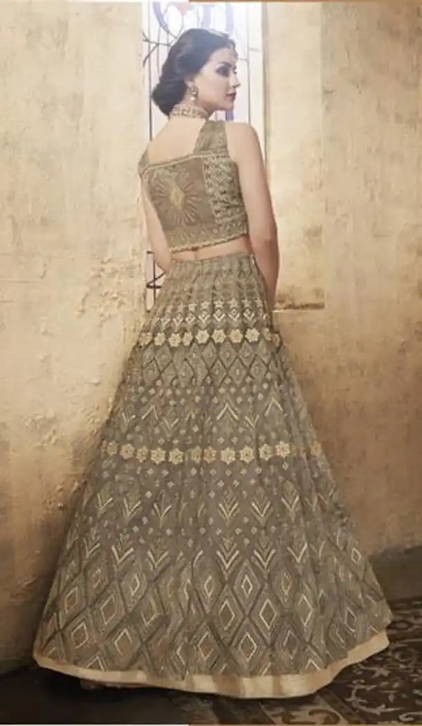 Sage Color Net Heavy Embroidery Designer Lehenga Choli - 431152701