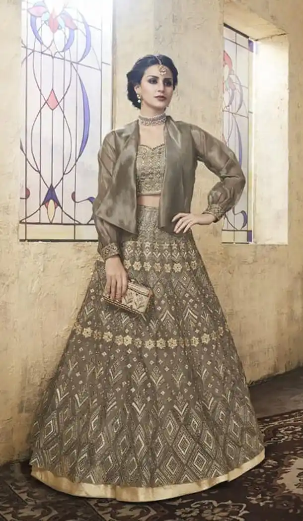Sage Color Net Heavy Embroidery Designer Lehenga Choli - 431152701