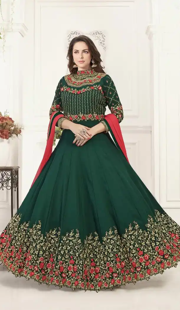Bottle Green Color Georgette Designer Abaya Style Long Salwar Kameez - 431052692