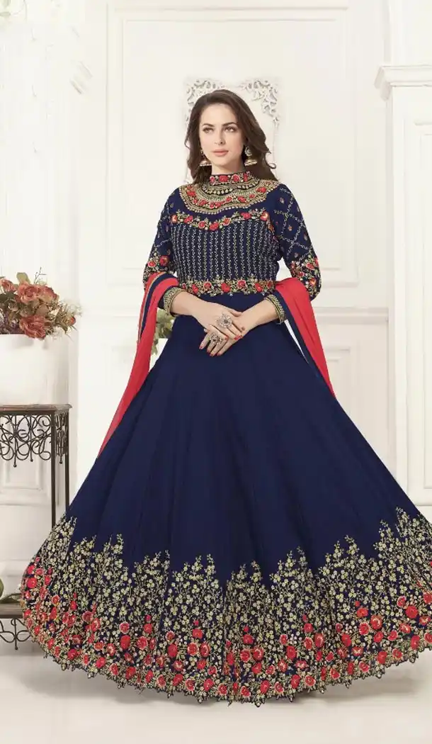Navy Blue Color Georgette Designer Abaya Style Long Salwar Kameez - 431052694