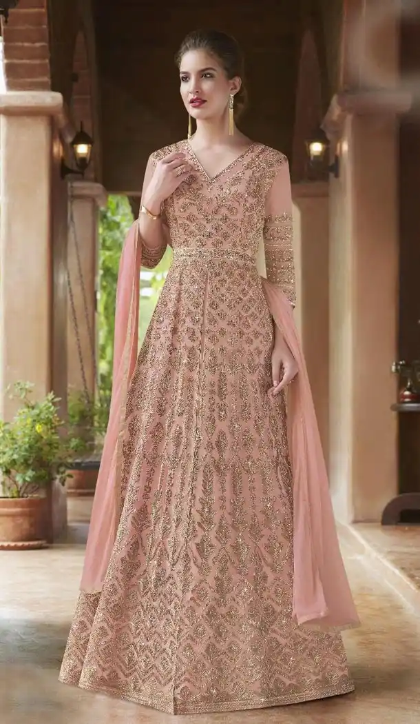 Pink Color Net Designer Traditional Designer Embroidered Gown Suit - 431252703