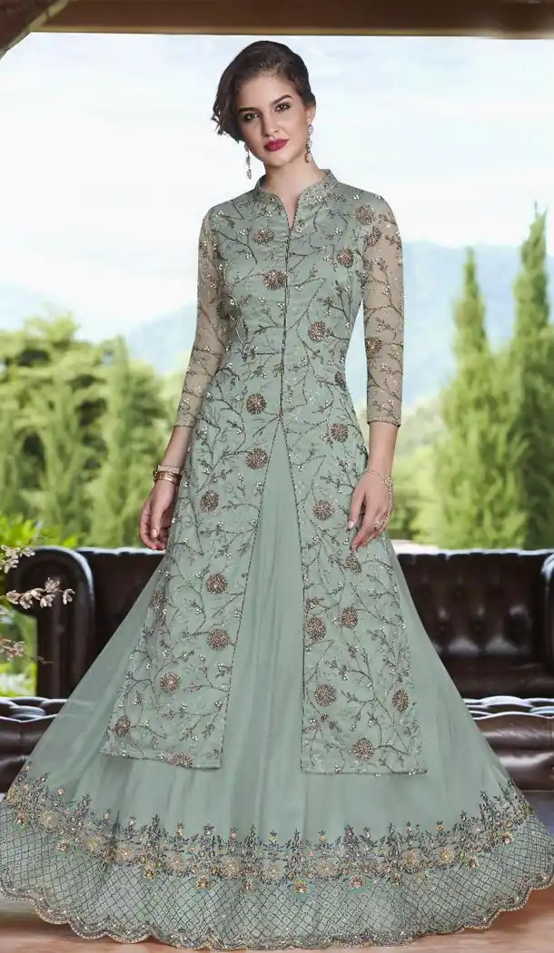 Turquoise Color Net Designer Traditional Designer Embroidered Lehenga Suit - 431252706
