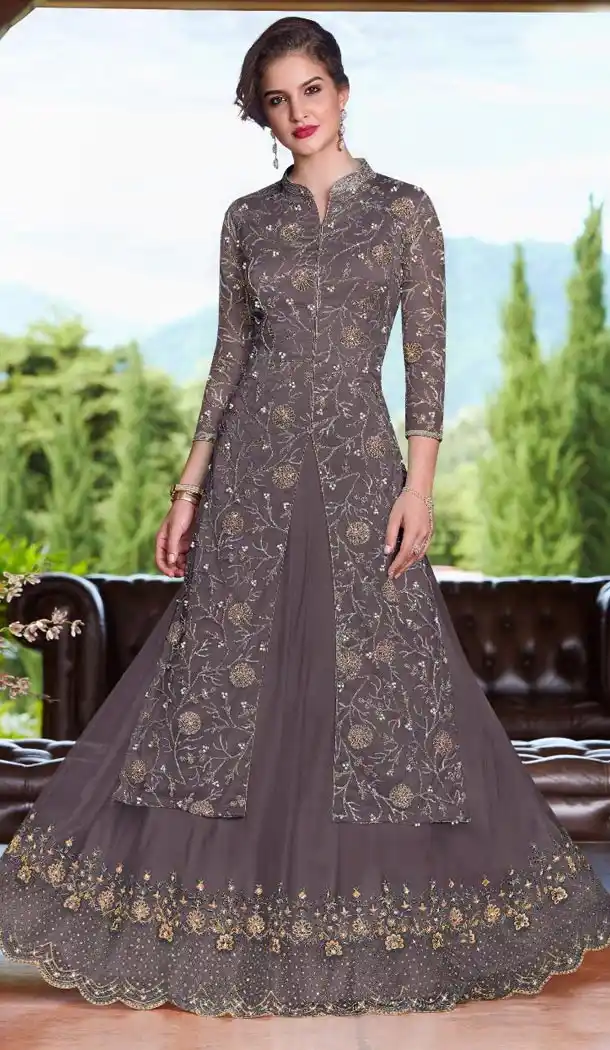 Mauve Color Net Designer Traditional Designer Embroidered Lehenga Suit - 431252707