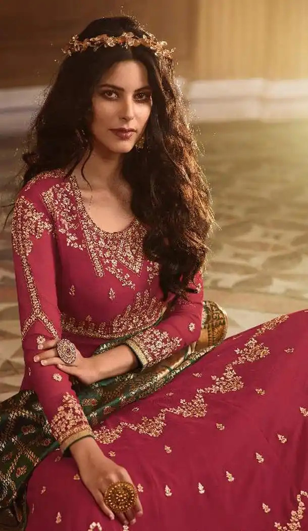 Maroon Color Faux Georgette Pakistani Style Anarkali Salwar Kameez - 432553826