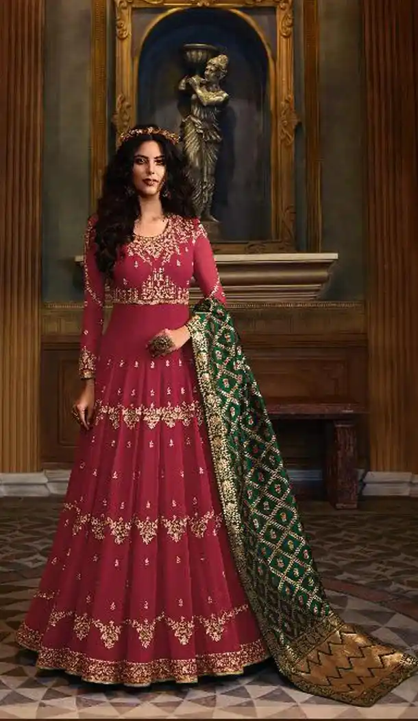 Maroon Color Faux Georgette Pakistani Style Anarkali Salwar Kameez - 432553826