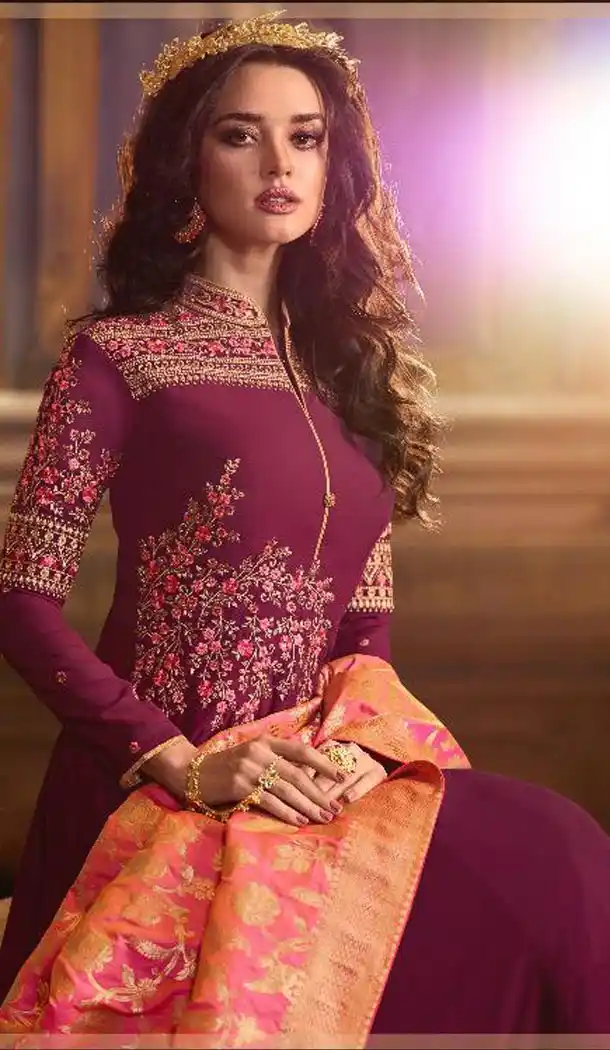 Purple Color Faux Georgette Pakistani Style Anarkali Salwar Kameez - 432553831