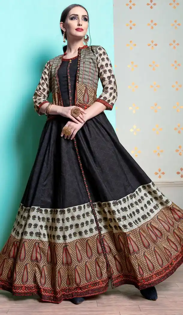 Black Color Heavy Michelin Abaya Style Designer Readymade Long Kurti - 432852869
